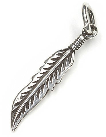 Drachensilber Anhänger Feder Schmuck 925 Sterling Silber, Länge mit Öse: 3cm Indianer
