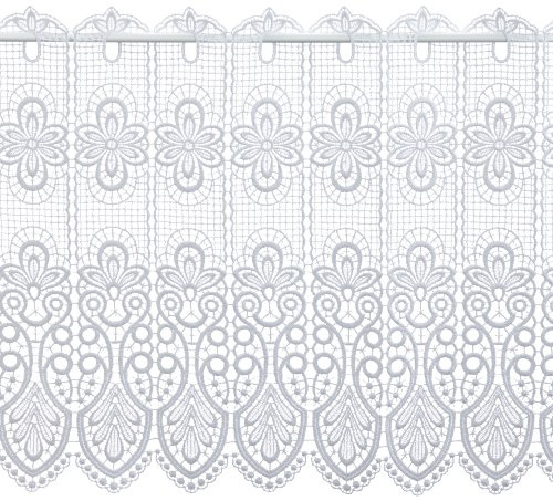 Plauener Spitze by Modespitze, Store Bistro Gardine Scheibengardine mit Stangendurchzug, hochwertige Stickerei, Höhe 49 cm, Breite 176 cm, Weiß