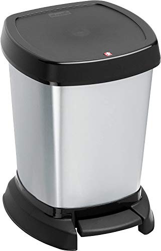 Rotho Paso Mülleimer 6l für das Bad mit Deckel, Kunststoff (PP) BPA-frei, silber metallic, 6l (23,4 x 21,9 x 29,2 cm)