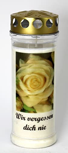 Kerzen Junglas - Grabkerze Rose mit 7 Tagen Brenndauer, (3771), schöne Grablichter mit Motiv, Grabschmuck wetterfest, Trauerkerzen, Friedhofskerzen