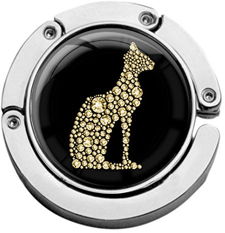 metALUm Taschenaufhänger Handtaschenhalter Katze IN Gold mit faltbarem Magnetverschluss #2601097