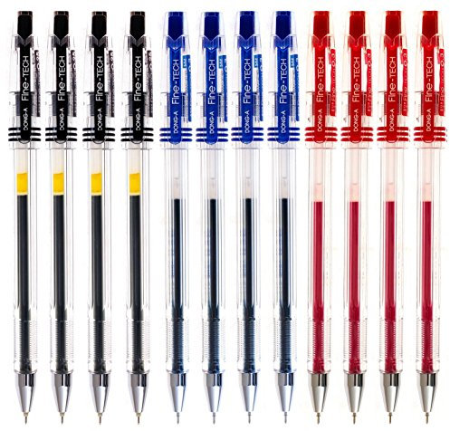 dong-a fine-tech, 0,3 mm, der Gel-Tinte Kugelschreiber, schwarz/blau/rot (12 Stück)