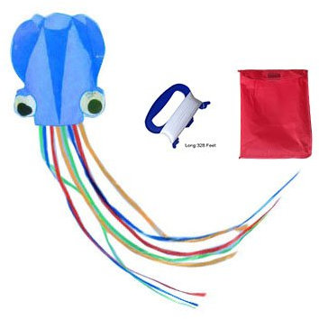 Mayco Bell Tintenfisch Tragbar Drachen Nylon und Polyester Stoff Perfekte Spielzeug für Kinder und Kinder Outdoor Games Aktivitäten Faltbar Große 71 x 400 cm | Extra 100 Meter von Linie (Blau)