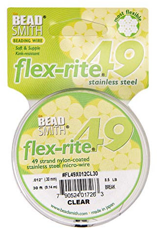 The Beadsmith Flex-Rite Wire – 49 Strand, Nylon Coated, Stainless Steel Beading Wire – Clear Color, .012” Diameter, 30-Foot Spool – Flexible for Necklace, Bracelet and Jewelry Making