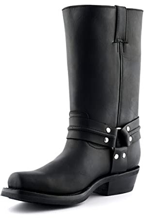 Grinders Renegade Hi Nero Unisex Stivali In Pelle Cowboy Western Bikers Stivali Alti, Nero (Nero ), 45 EU