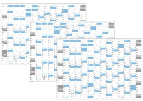 3 Stück gefaltete XXL Wandkalender 2026 (blau2) sehr groß im DIN A0 Format (841 x 1189 mm) Jahreskalender sind gefaltet
