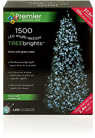 1,500 LED (37.5m) Premier TreeBrights Cluster Christmas Tree Lights Cool White