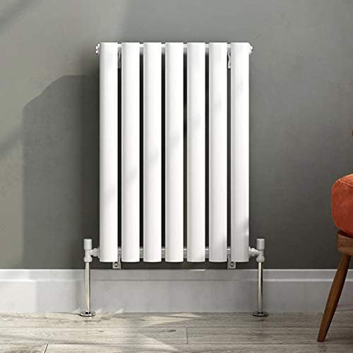 iBathUK Strata Horizontal Radiator, Single Oval Panel Radiators, 600x420mm Slim Radiator for Bathroom,Kitchen,Living Room - White
