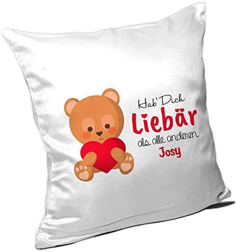 Eurofoto Kissen mit Namen Josy und süßem Motiv-Bär mit Herz - zum Valentinstag für Verliebte