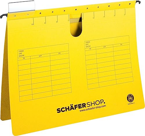 SCHÄFER SHOP Hängehefter A4 gelb – Recycling-Karton Hängemappe Hängeregister - Heftzunge oben, verschiebbare Vollsichtreiter - 25 Stück, gelb