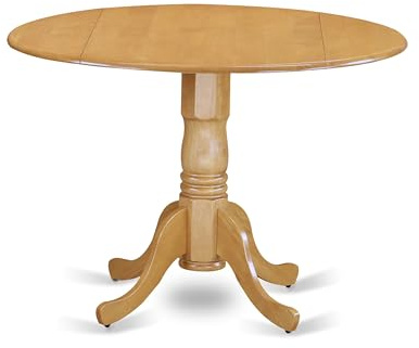 East West Furniture DLT-Oak-TP Dublin Esszimmertisch – eine runde Küchentischplatte mit Dropleaf und Sockel, 106,7 x 107,7 cm, Eiche