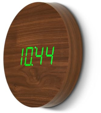 Gingko Wall Click Clock Walnut/Green LED