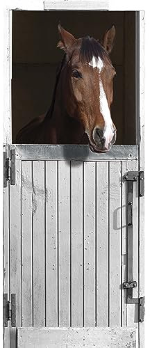 Sticker mural Cheval blanc 83x204cm - Décoration intérieure avec box en bois, box sortant, pour porte intérieure