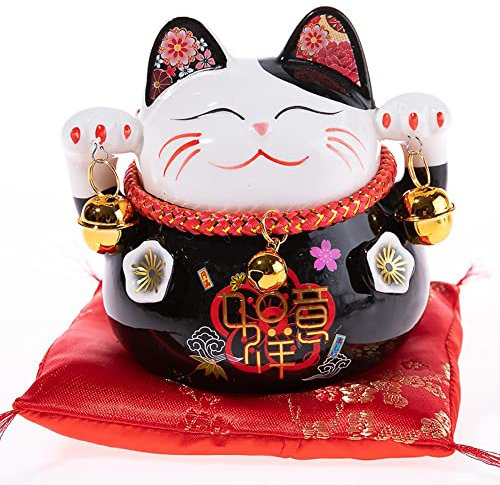 lachineuse – Gato Maneki Neko – Hucha de Gato japonés – Figura Regalo Japón – Objeto Kawaii Deco – Lucky Cat Porcelana – Gato Chino Asia Decoración – Suerte, Fortuna, Prosperidad