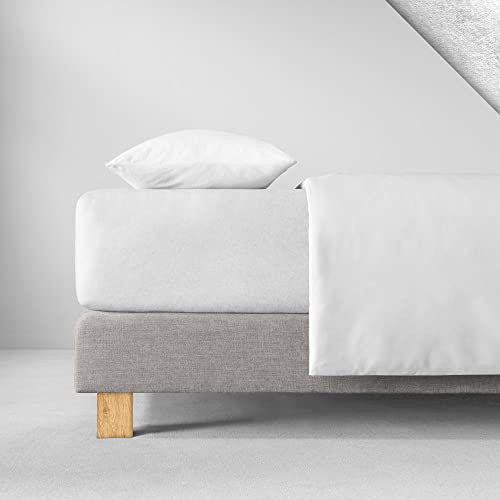 ESTELLA Spannbetttuch Samt Velours | Weiss | Frottee | 200x200 cm | passend für Matratzen 180-200 cm (Breite) x 200 cm (Länge) | trocknerfest und bügelfrei | 80% Baumwolle 20% Polyester