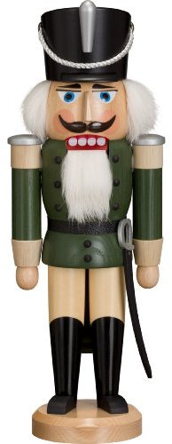 Seiffener Volkskunst | Nussknacker aus dem Erzgebirge | Husar mit Säbel 37 cm | Nussknacker Deko Figur | Original Erzgebirgische Volkskunst | 11212/4 | grün lasiert