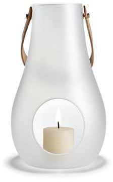 Holmegaard, Designer Laterne aus mundgeblasenen Glas und Leder in Klar, 25 cm