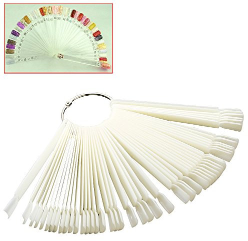 Mofun® 50-Piece Nail Swatch Sticks in White, Professional Colour Fan Display with Metal Buckle, Detachable Practice Nails for Beginner, Salon Display