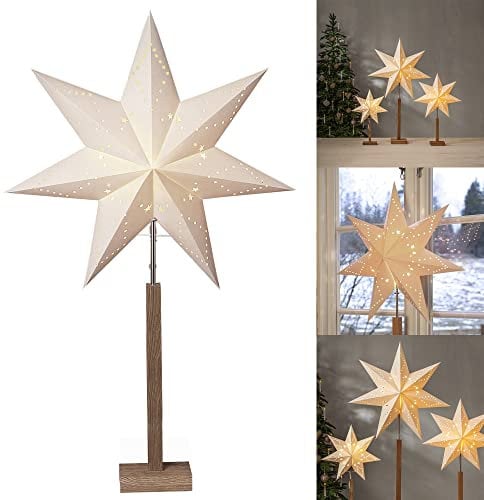 Weihnachtsstern beleuchtet stehend | Fensterstern mit Beleuchtung | Weihnachtsdeko Fenster Beleuchtet | Standleuchte Stern Weihnachten | Weihnachtsdeko Innen | Papierstern beleuchtet | Weihnachtslampe