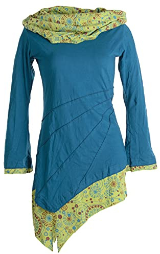 Vishes - Alternative Bekleidung - Asymmetrisches Kleid aus Baumwolle mit Schalkragen türkis 42 (XL)