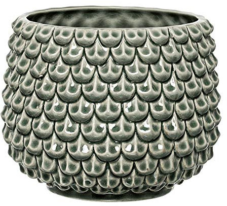 Bloomingville Retro Übertopf Vintage Pflanztopf für Zimmerplanzen Blumentopf Home L, grün, Keramik