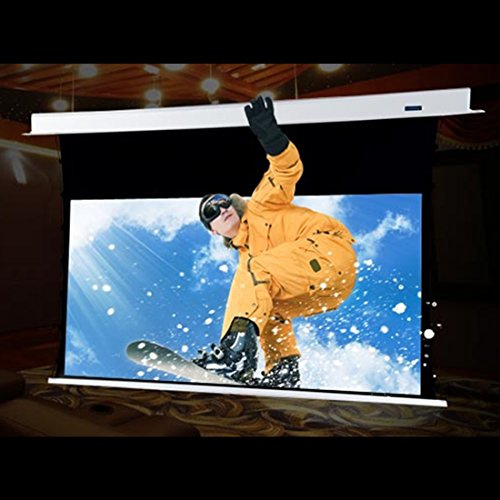 HiViLux® Deckeneinbau Tension Motor Leinwand UHD 4K/3D/Full HD/Gain 1,0 Weiss Tuch aus professionell Kinofolie/Nur 13cm Einbauhöhe/mit Fernbedienung (TID150WHD)