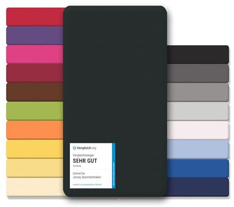 CelinaTex Jersey Spannbettlaken Lucina 90x200-100x200cm schwarz 100% Baumwolle gekämmt bis 26cm Matratzenhöhe Spannbettbezug, Leintuch, Bettlaken, elastisch, Strech, Oeko-Tex