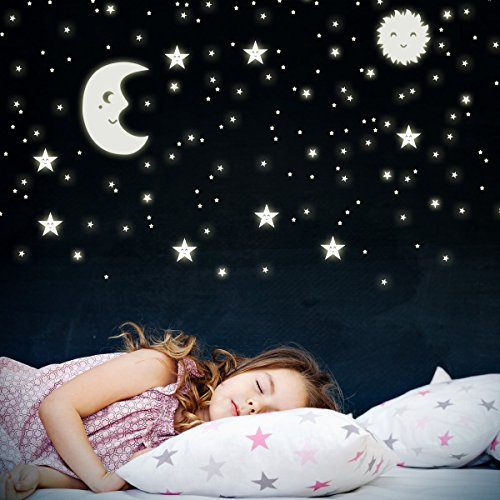 Wandkings Sonne, Mond und Sterne XL-Set, 114 Sticker für Sternenhimmel, extra starke Leuchtkraft, Wandsticker Leuchtaufkleber, Fluoreszierend und im Dunkeln leuchtend