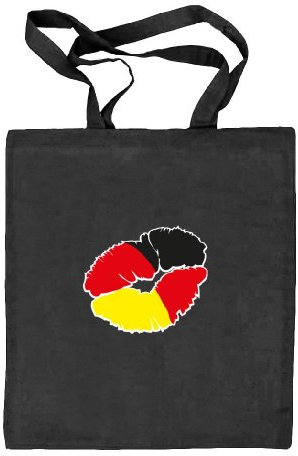 Shirtstreet24, EM/WM 12 - Kussmund Deutschland, Fußball Natur Stoffbeutel Jute Tasche (ONE SIZE), Größe: onesize,schwarz natur