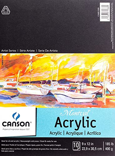 Canson Artist Series Acrylic Paper, Foldover Pad, 9x12 inches, 10 Sheets (185lb/400g) - Artist Paper for Adults and Students