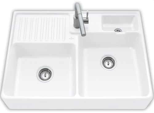 Villeroy & Boch Spülenstein Doppelbecken Weiß (Alpin) glänzend mit Stopfenven...