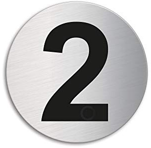 Türnummer 2 Schild Zimmernummer Edelstahl Ø 60 mm selbstklebend 7294-2