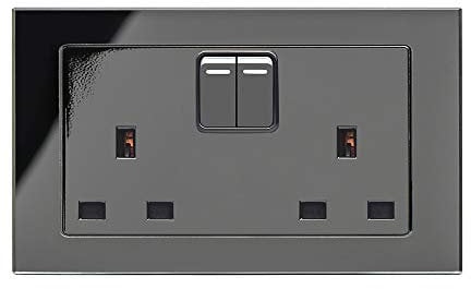 Retrotouch Crystal, Double Plug Socket, Switched, Black Glass, 13A