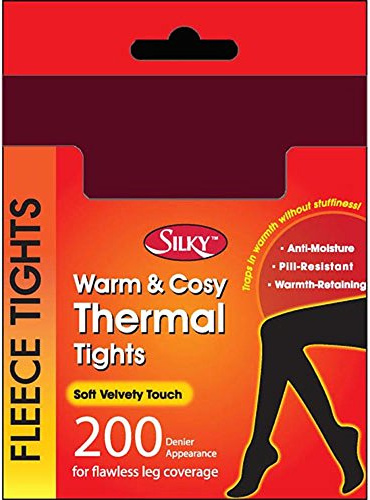 Silky Ladies' Warm Cosy Thermal Winter Tights, Soft Velvety Touch, 200 Denier. Wine. Medium