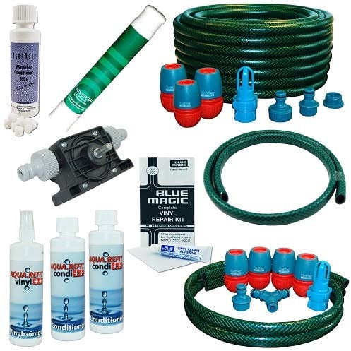 Wasserbetten Service Set DUAL mit Bohrmaschinenpumpe Conditioner Vinylreiniger Schlauch Aqua REFIT