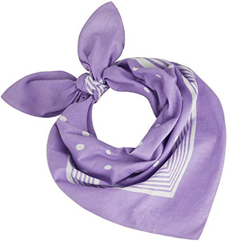 Tobeni 000803 Damen Herren Nickituch Kopftuch Bandana Halstuch Punkte Baumwolle Unisex Farbe Flieder Grösse 55 cm x 55 cm