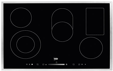 Beko HIC 85502 TX Elektro-Kochfeld / Breite: 77 cm / Touch-Slide-Sensortasten / Bräter-, Zweikreis- und Warmhaltezone / Edelstahlrahmen