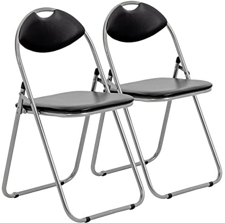 Harbour Housewares Padded Folding Chairs - Easy Store Metal Frame Office Bedroom Seating - Max Load: 114kg - Black - Pack of 2