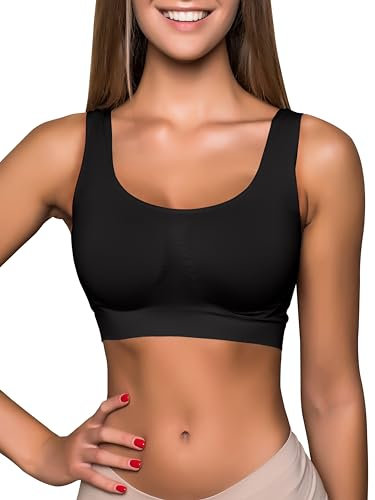 Love My Fashions® Sports Bras for Women Padded Seamless Wirefree Comfort Sleep Bra Stretch Crop Tops Vest for Gym Yoga Running Workout Fitness Black