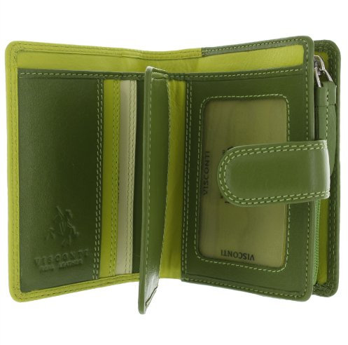 VISCONTI - portafoglio da donna piccolo in pelle con chiusura a cerniera 9 cartellini RB40 in verde lime