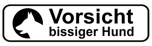 Türschilder24 Vorsicht bissiger Hund Aufkleber/Türaufkleber/Türschild//PVC Hinweisschild 180mm x 50mm Weiß/Schwarz selbstklebend