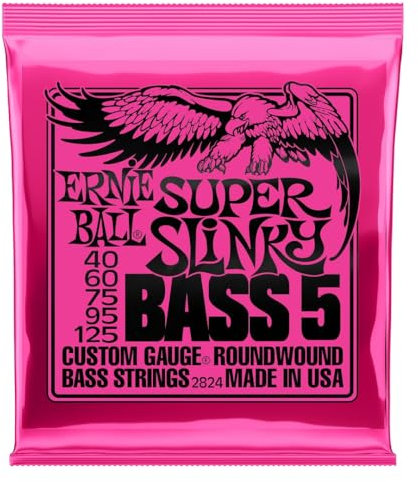 Ernie Ball, Super Slinky accordatura al nickel, Corde per basso elettrico a 5 corde, diametro 40-125