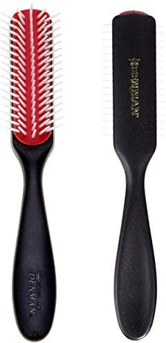 Denman Curly Hair Brush D143 (Black) 5 Row Long Handle Styling Brush for Detangling, Separating, Shaping and Defining Curls,Fringes & Bangs - For Women and Men