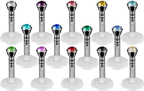 Taffstyle® Piercings - Lippenpiercing Lippe Schmuck Piercing Labret Stecker Lippenstecker Bioflex mit Kristall - 8mm / Rainbow
