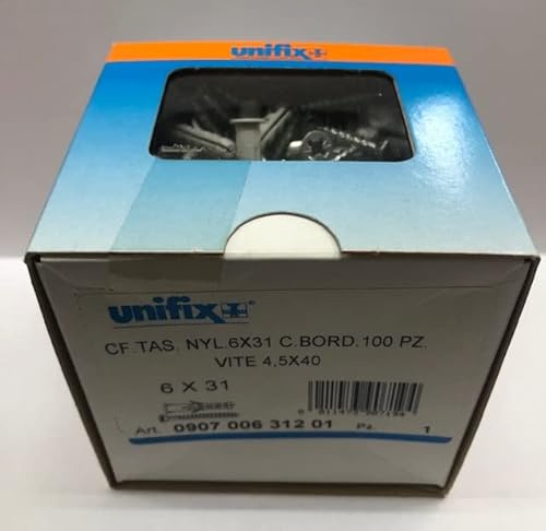 UNIFIX CONFEZIONE 100 PZ Tasselli e viti NYLON 6 X 30 CON BORDO Vite 4,5 X 40 UNIFIX