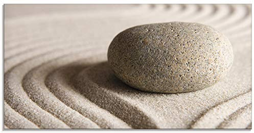 ARTland Wanddeko Glasbilder Wandbild Glas Bild einteilig 60x30 cm Querformat Zen Steine Sand Entspannung Strand Maritim S6BH