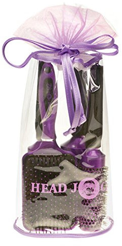 Head Jog Purple Ionic Ceramic Radial & Paddle Brush Set. Round Brushes With Ceramic Coating Barrel With Nylon Bristle. Hairbrush For Curling, Straightening & Hairdressing. 4 Piece Hair Set.