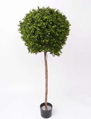 Künstlicher Buchsbaum ca. 140cm hoch und 45cm Durchmesser auf Naturstamm - Buchskugel am Stamm im Topf