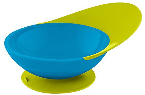 TOMY Boon Catch Bowl, Baby Weaning Bowl With Spill Catcher | Suction Bowl with Built-in Food Catcher | Ideal for First Time Self-Feeders, From 9,10,11,12+ Months, Blue and Green