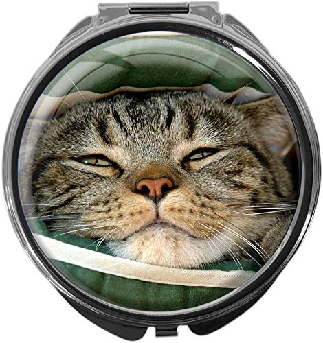 metALUm Pillendose mit Spiegel rund Metall 3 Fächer KATZE #1033